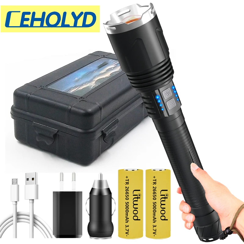 

XHP160.2 The Most Brightest Led Flashlight Powerbank Function Torch Usb Rechargeable 18650 26650 Battery Zoom Lantern