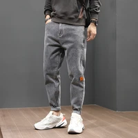 korean style fashion men jeans retro gray loose fit elastic spliced designer casual harem pants streetwear hip hop jeans men