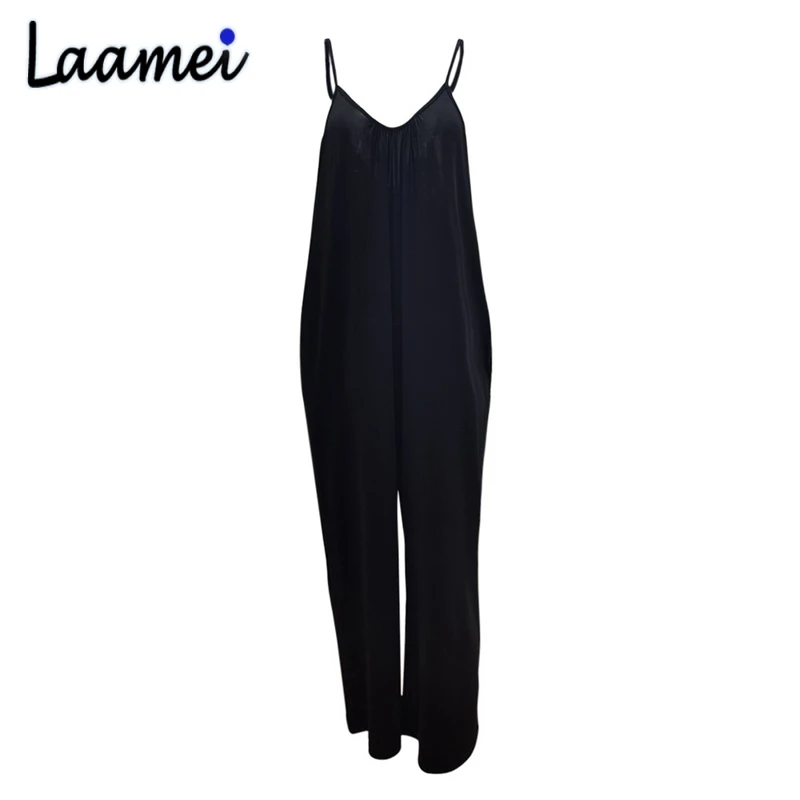 

Laamei Elegant Rompers 2021 Summer Sexy Sleeveless Jumpsuits Women's Straps Wide Leg Playsuits Casual Solid V-neck Overall 3XL