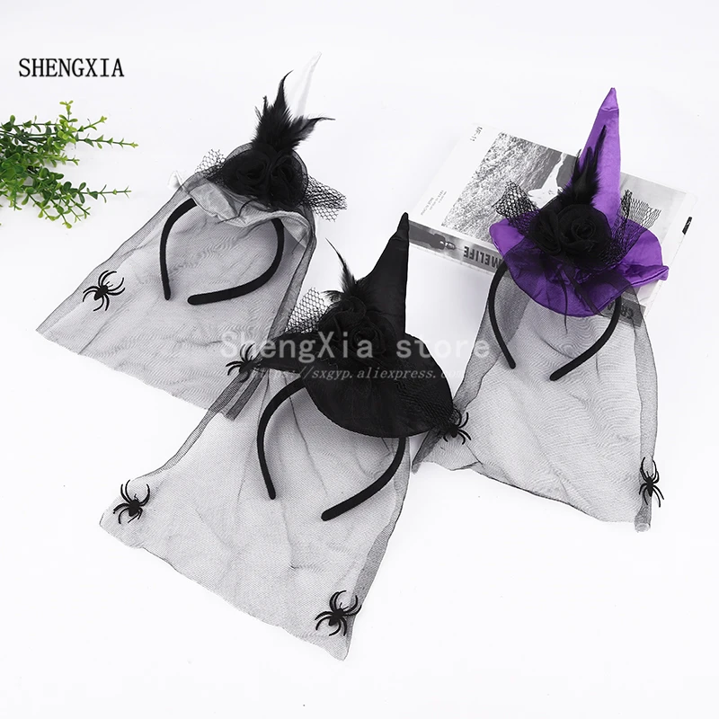 

Новый Хэллоуин кружева вуаль шляпа ведьмы Маскарад Делюкс обруч для волос «шляпа ведьмы» Праздничная Вечеринка шляпа