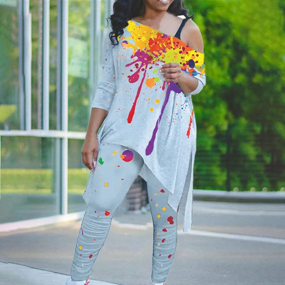 

Streetwear Comfy Elastic Waist Pullovers Graffiti Sport Suit Two Piece Set Sport Suit Graffiti Print for Fitness