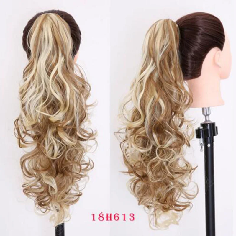 AOSIWIG 22 ''кудрявый конский хвост коготь зажим конский хвост длинный толстый конский хвост синтетические волосы кусок клип в наращивание волос для женщин - Цвет: 18h613