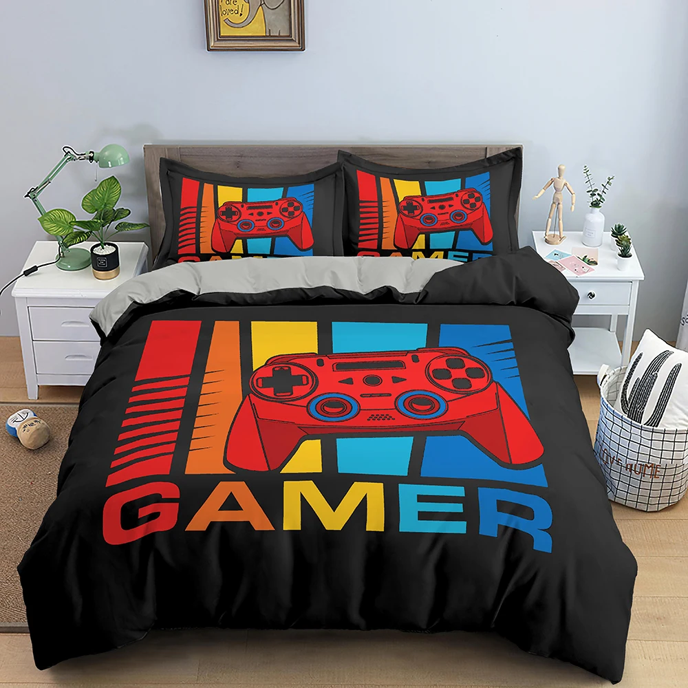 

Fashion 3D Printed Game Bedding Set Adults Teens Gamer Duvet Cover With Pillowcase Game Handle Bedclothes Queen King Single Size