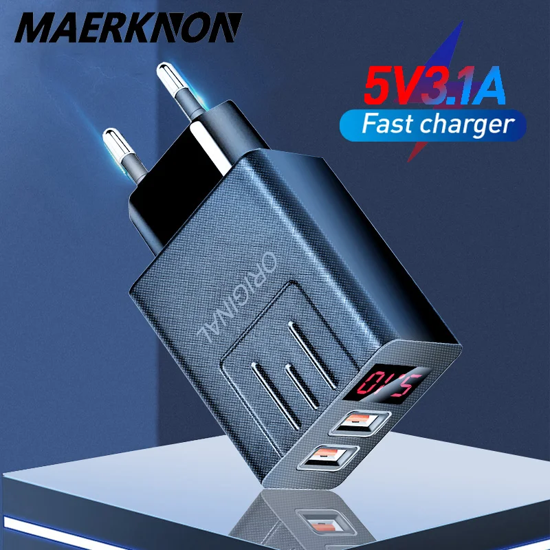 Cargador Usb de 2 puertos con pantalla LED para teléfonos inteligentes y...