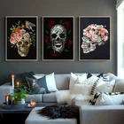 Абстрактный череп с цветами, плакаты и принты, картины на холсте, настенные художественные картины для гостиной, Декор без рамки