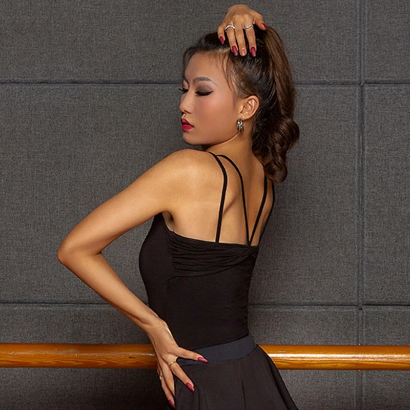 Женский топ для латиноамериканских танцев черный пикантный жилет с открытой