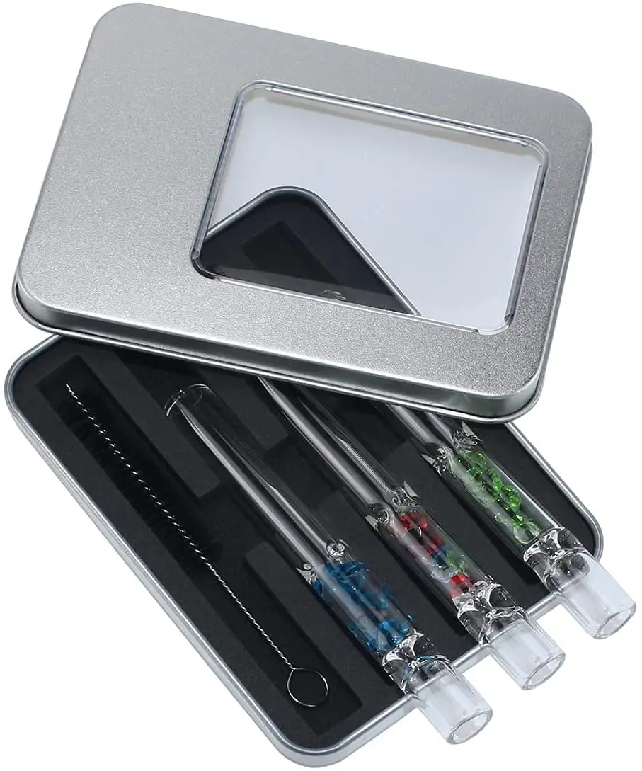 3 шт. стеклянная труба с щеточкой для фильтра драгоценных камней комбинированная