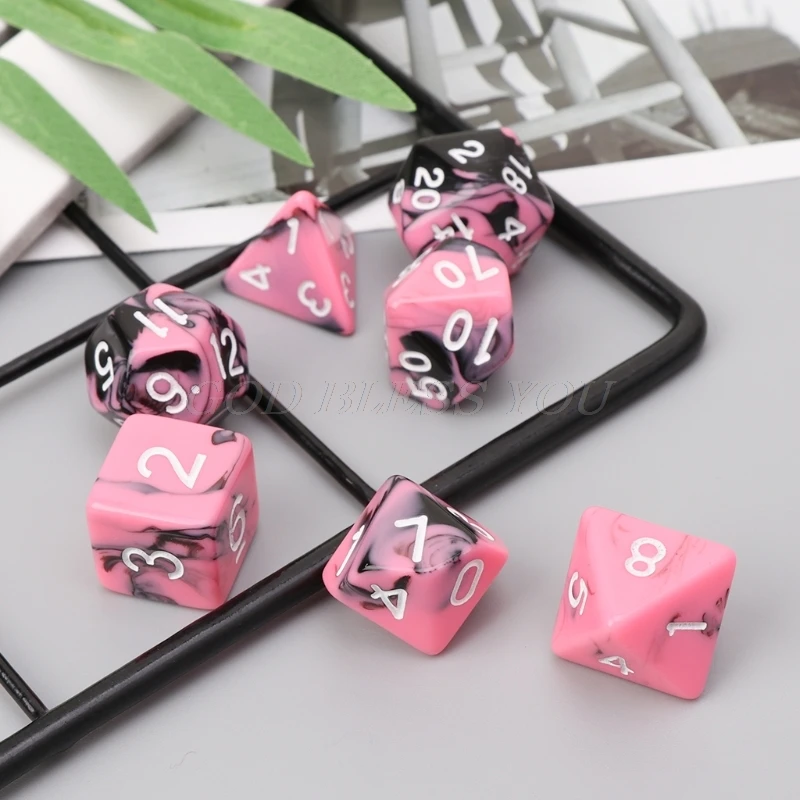 7 шт./компл. розовые черные полигедральные игральные кости для TRPG подземей и