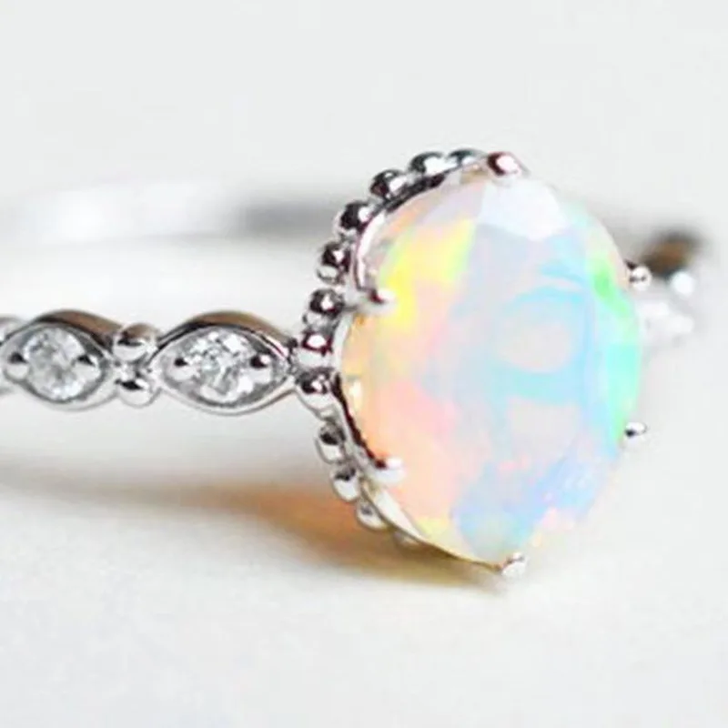 

Creative Women Elegant Opal Ring Fashion Zircon Wedding Jewelry Rainbow Rings Filled Engagement Promise Rings
