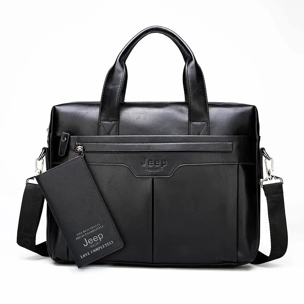Set-Black JEEP BULUO, высокое качество, дорожная сумка для мужчин, деловой портфель, сумка, спилок, кожа, 14 дюймов, сумки для ноутбука, Новые поступления - Цвет: Set-Black