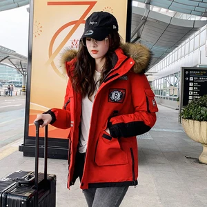 Зимняя длинная куртка с капюшоном в стиле сафари, женские парки в Корейском стиле с принтом и меховым воротником, плотное пальто для женщин