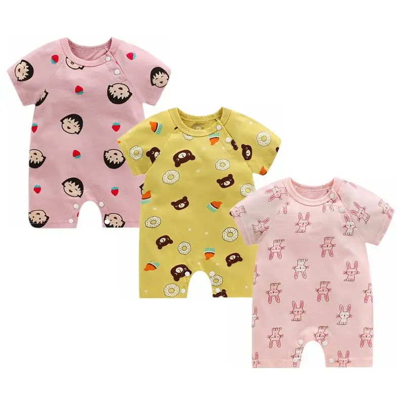 Детская одежда из 100% хлопка комбинезон с коротким рукавом Летний для девочек и