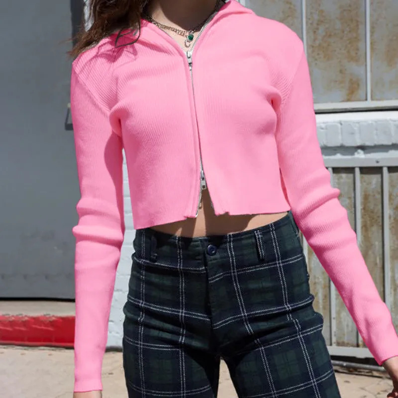 Укороченный кардиган на молнии с длинным рукавом и капюшоном| |