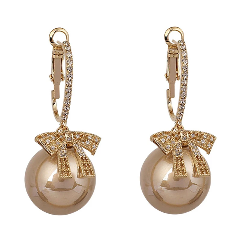 

Summer ladies retro big pearl hanging earrings with exquisite bow Personality Women jewelry party accessory Fashion Ear Jewelry