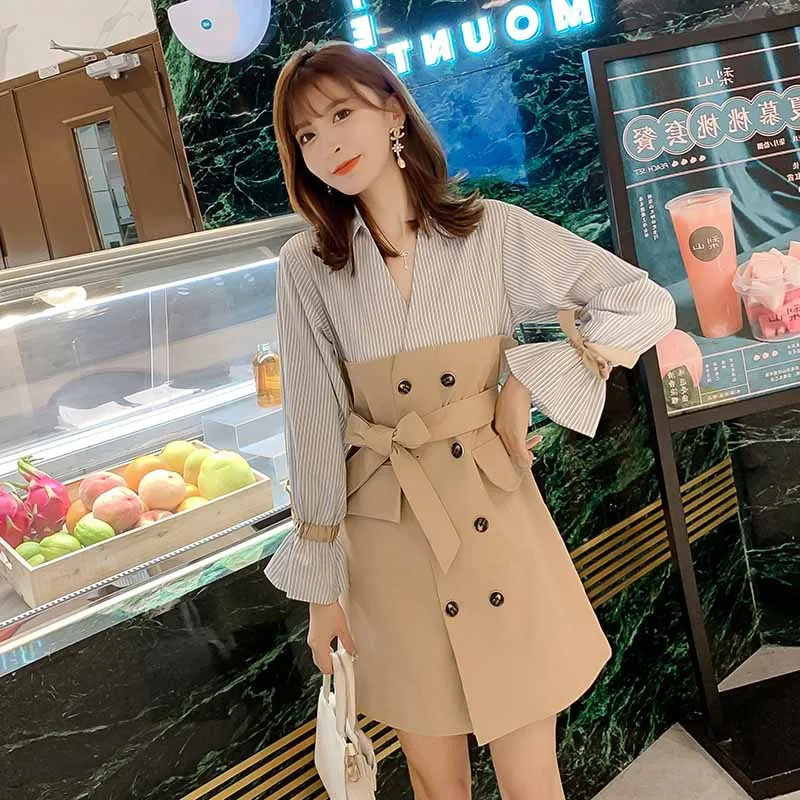 Trytree/осеннее женское Повседневное платье с отложным воротником расклешенные