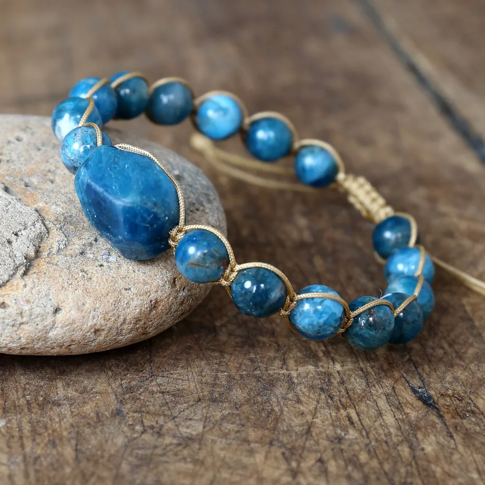 

Natural Apatite Beaded Bracelet Women Men String Braided Charm Yoga Healing Energy Friendship Bracelet Handmade Jewelry