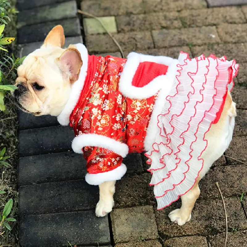 

Chinese New Year Dog Clothes Schnauzer Pug French Bulldog Clothing Tang Suit Cheongsam Couple Pet Outfit Garment Dress Coat