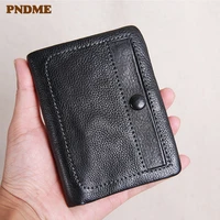 pndme designer luxury genuine leather men womens wallet handmade soft first layer cowhide youth simple black short small purse