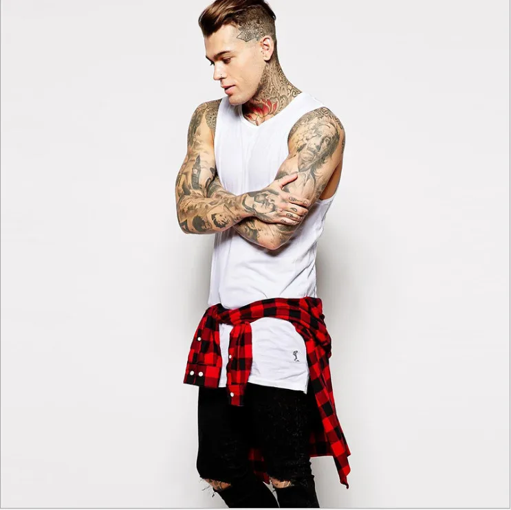 Жилет мужской удлиненный на молнии сбоку модная майка без рукавов хлопковая