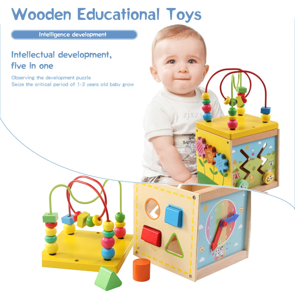 5 в 1 деревянный кубик лабиринт с бусинами|Юный математик| |