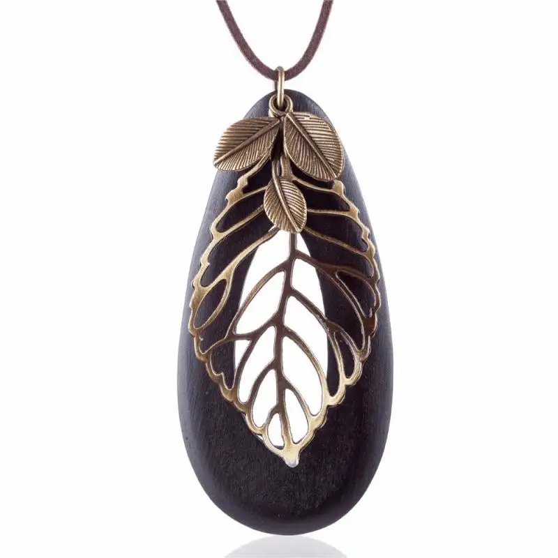 Vintage Leaf Woman Statement Necklaces &amp Pendants Long Necklace Wood Jewelry Collier Collares Women | Украшения и аксессуары