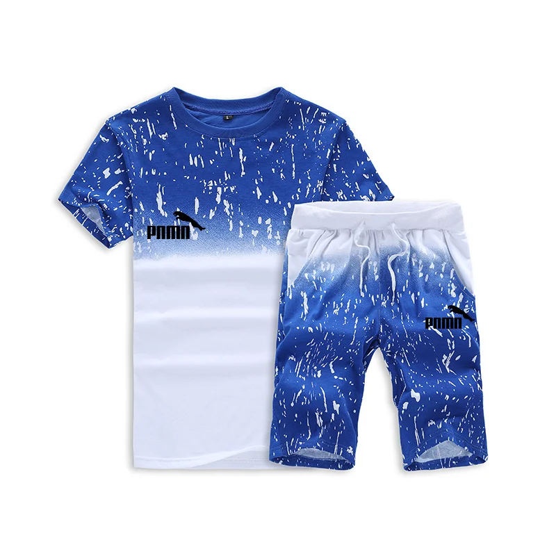 

2021 Summer Men's Tracksuit, Ice Silk Breathable Fashion Casual Jogging T-shirt + Men's Shorts，men's Casual Jogging Clothing