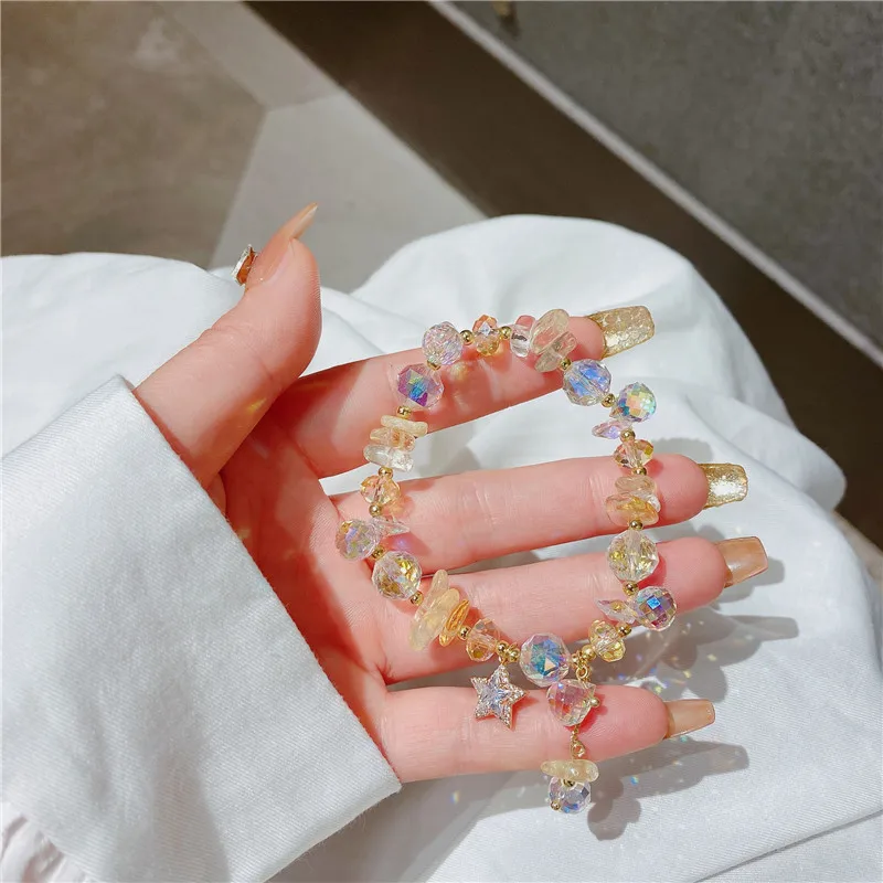 

Zircon Star Pendant Gray/Yellow/Purple Bling Natural Crystal Beaded Strand Bracelets for Women Female Fashion Jewelry YBR511