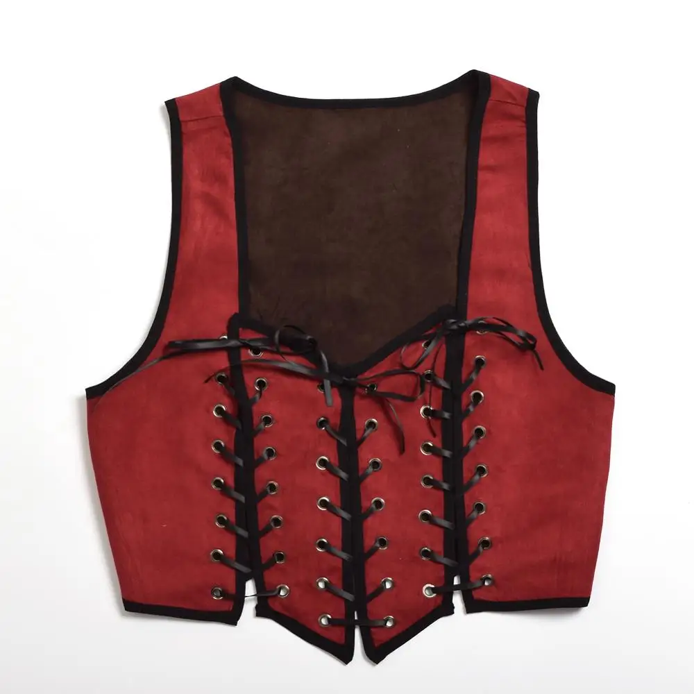 Для женщин Средневековый Ренессанс жилет лиф топы для Хеллоуина двухсторонний
