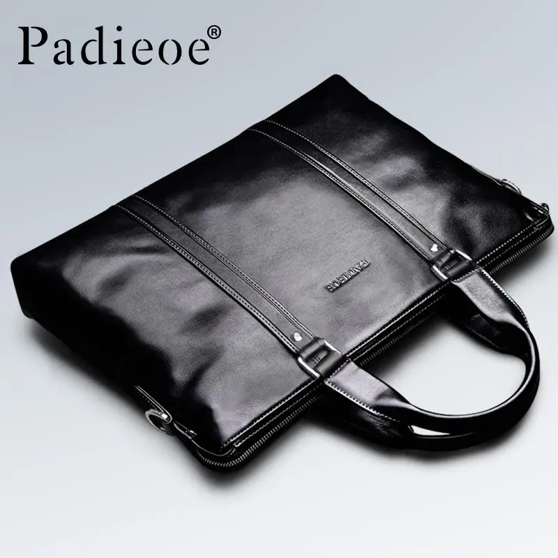 Padieoe Luxury Brand Men's Business Documents Bag Genuine Leather Totes Laptop Bag for Male Fashion Men Shoulder Portfolio Bag