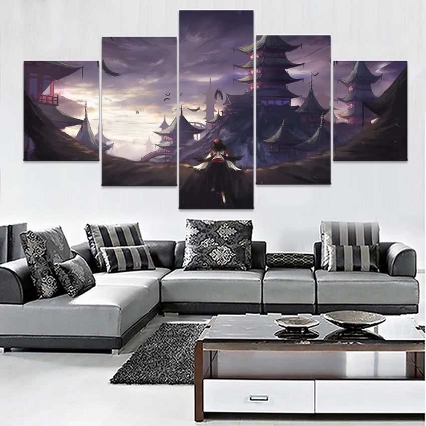 Холст HD печати плакат для дома декоративный Модульная картина 5 шт. аниме Touhou Project