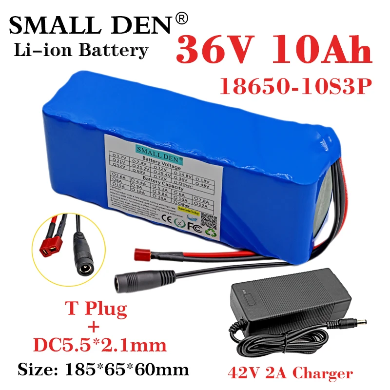 

36V 10Ah 18650 Lithium battery pack 10S3P 250-500W High power For Electric bicycle Scooter ebike battery with BMS+42V 2A Charger