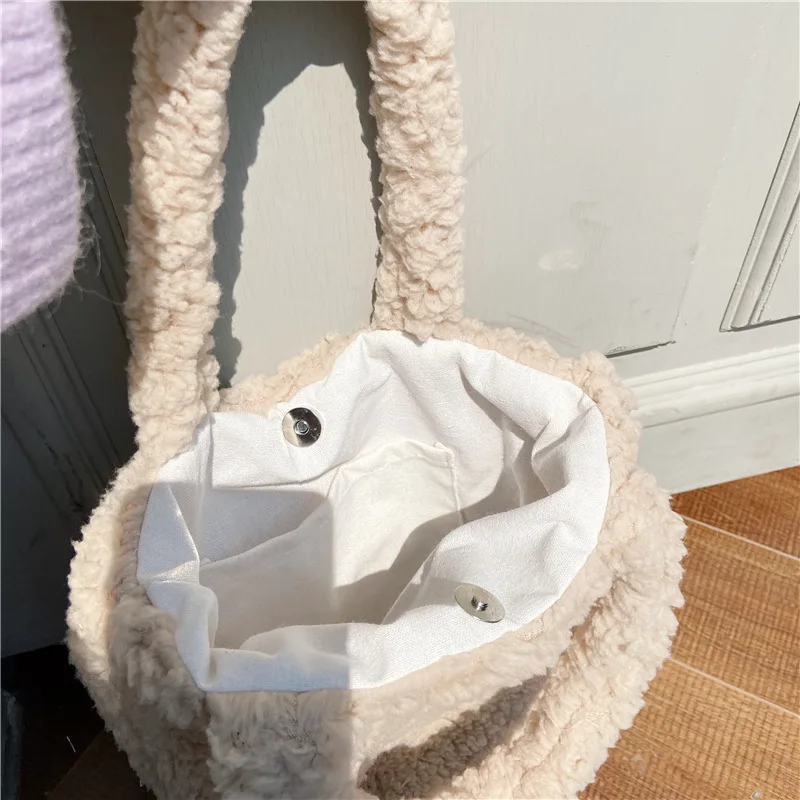 Женские Наплечные Сумки из искусственной овечьей шерсти зимние мягкие плюшевые