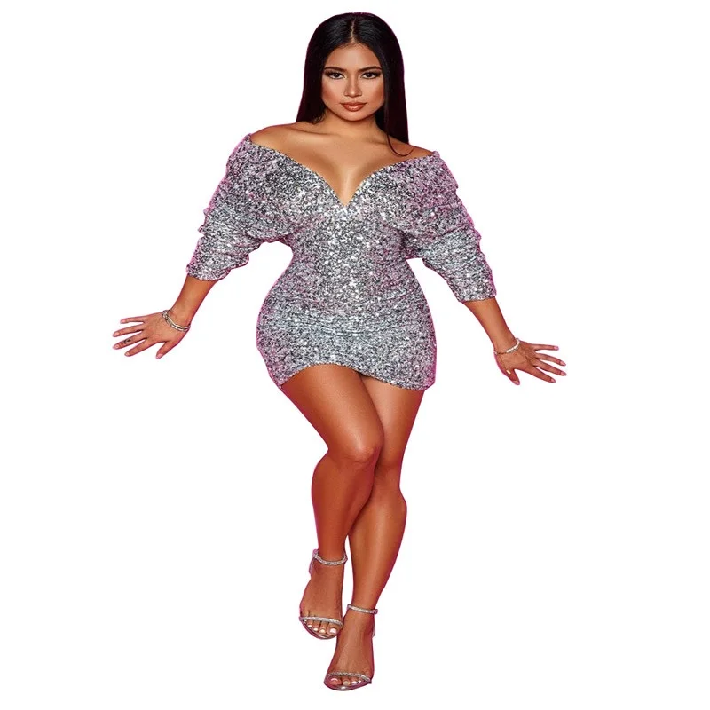 Супер блестящее расшитое блестками модное короткое платье женские вечерние
