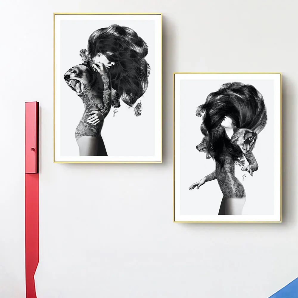 

Return To The Ancients Fashion Woman Canvas Painting Black White Poster and Print Wall Art Picture Modern Living Room Decoration