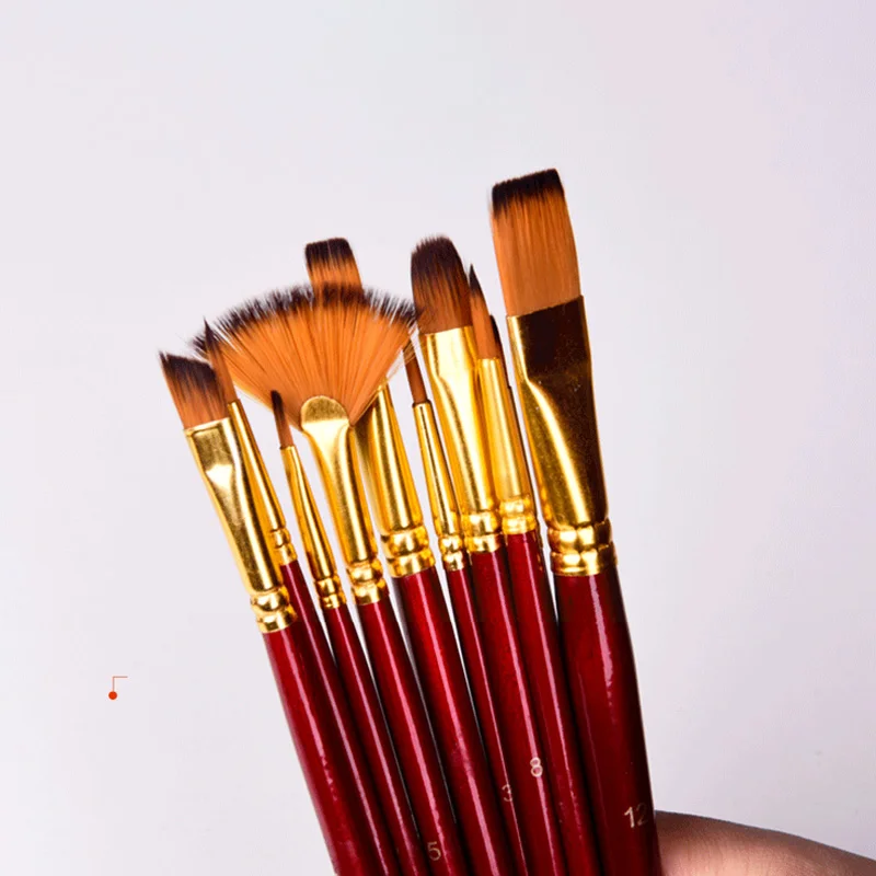 10 Pcs/Set Nylon Hair Artist Paint Brush Professional Watercolor Acrylic Wooden Handle Painting Brushes Art Supplies Stationery |