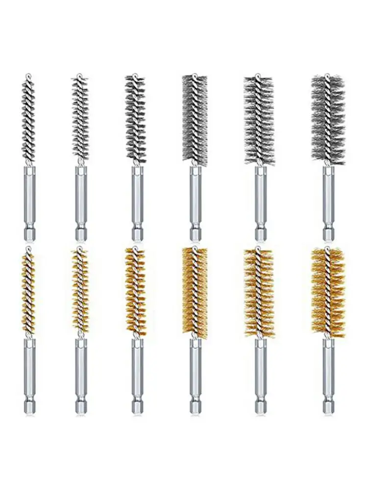 

Wire Brush 12/24PCS Bore Brush With 1/4 Inch Hex Shank Bronze Bore Brush Bore Cleaning Brush Set Wire Bore Brush Set Stainles