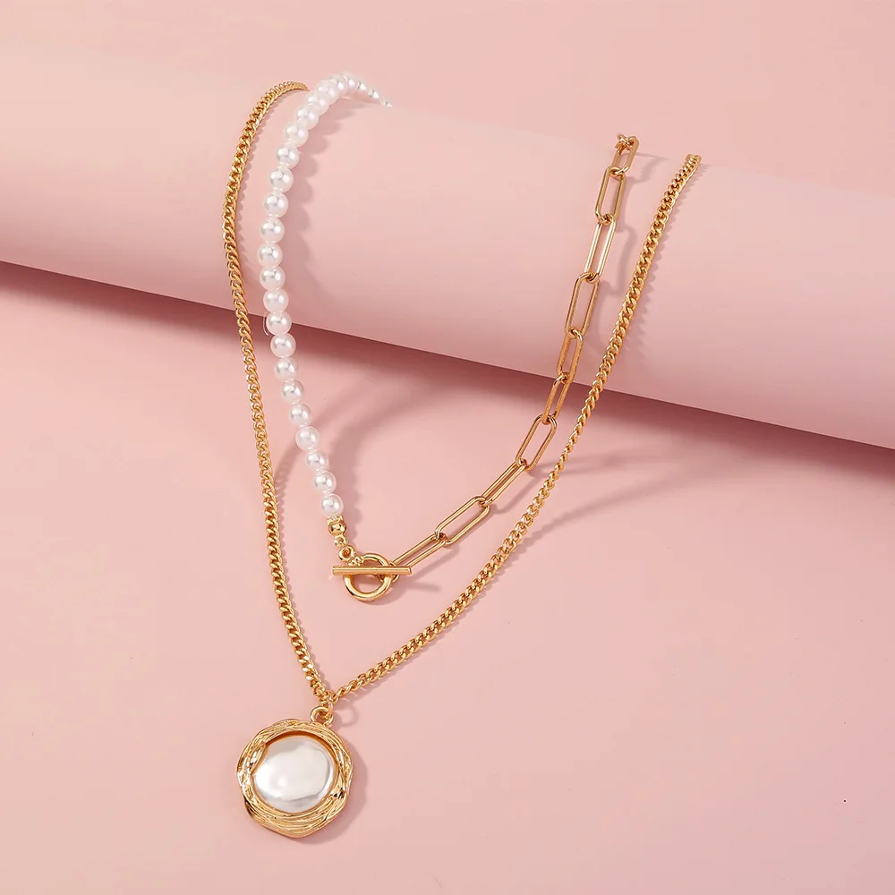 

Fashion simple retro round bead buckle necklace new simple all-match set necklace female
