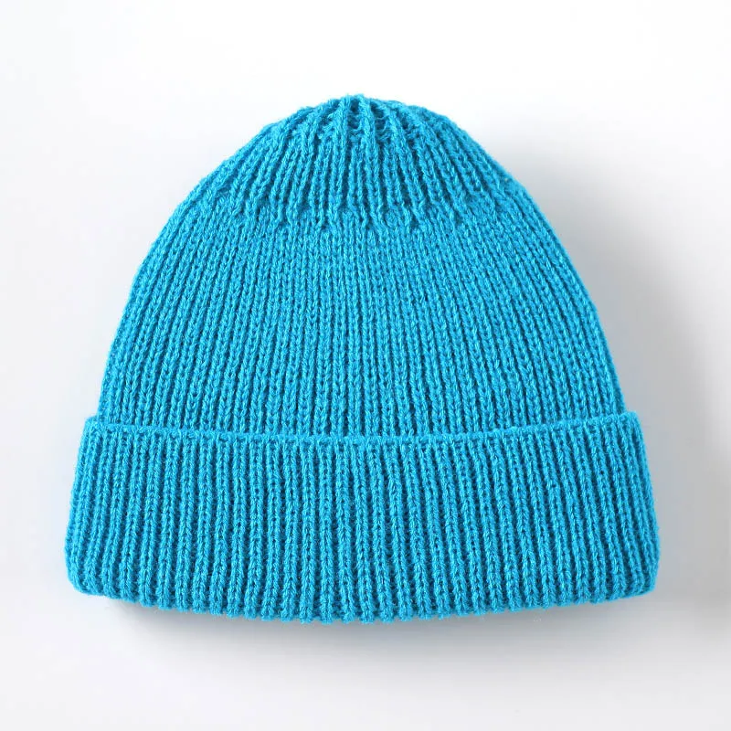 water blue Skullcap зимние шапочки для женщин и мужчин, однотонные вязаные шапки унисекс, женские мягкие эластичные лыжные теплые короткие шапки Skullies - Цвет: water blue