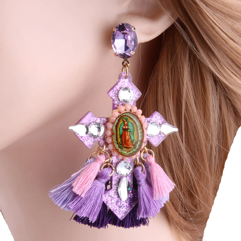 NeeFu WoFu Drop Cross Earrings Bohemia exaggeration Tassel Crystal Big Earring Large Long Brinco Ear Oorbellen Christmas Gift | Украшения и