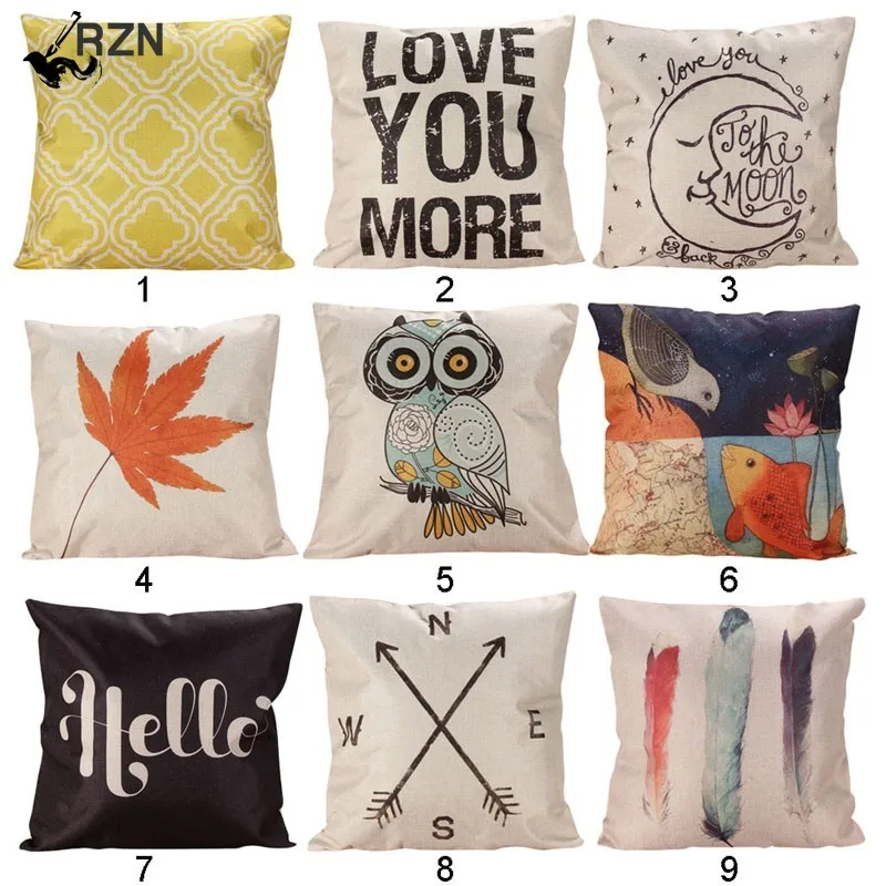 

1PC 45x45cm Cushion Cover Red Maple Leaves Owl Moon Fish and Bird Pillow Case Almofada for Sofa Luxury Cojines