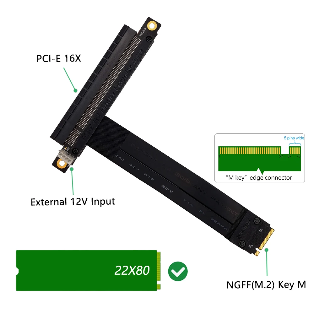 Кабель-удлинитель Графический NVME M.2 до x16 PCIE Райзер M2 в PCI Express адаптер с полной