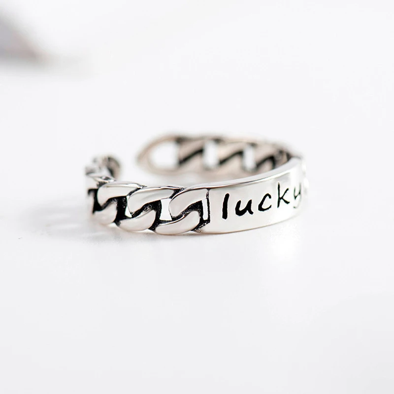 Женское Винтажное кольцо на палец с надписью Lucky тайское серебристого цвета