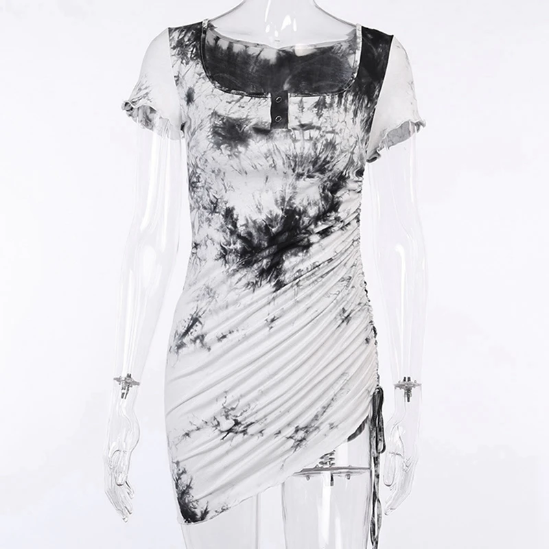 

Women's Solid Color Round Neck Irregular Mid-Length Zipper Dress Red M & Tie Dye Square Collar Casual Dress L