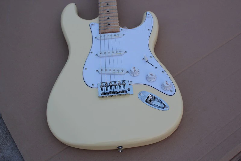 Фабрика магазин желтый крем тело ST с подписью клен fretboard 6 струн хромовое
