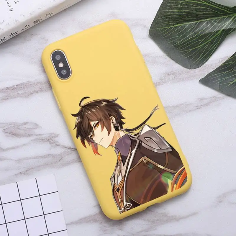 

genshin impact zhongli hot game Phone Cases Candy Color for iPhone 6 7 8 11 12 s mini pro X XS XR MAX Plus