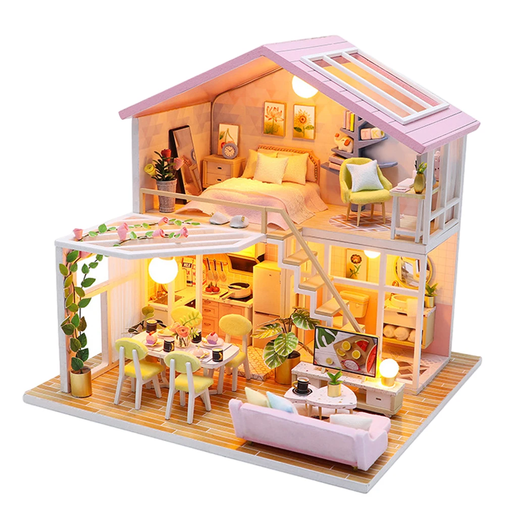 

Miniature Dollhouse With Furniture Wooden Romantic Modern Cottage 3D Puzzle
