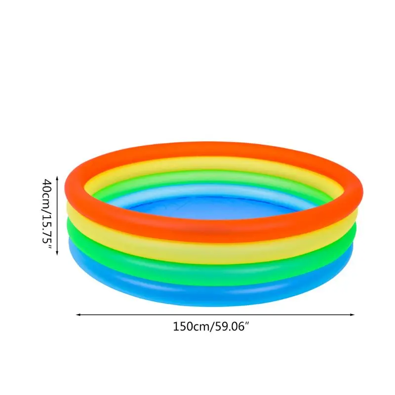 

Summer Inflatable Swimming Pool Rainbow 4 Ring Design Outdoor Backyard Kids Adults Toddlers Garden Portable Bathing Tub