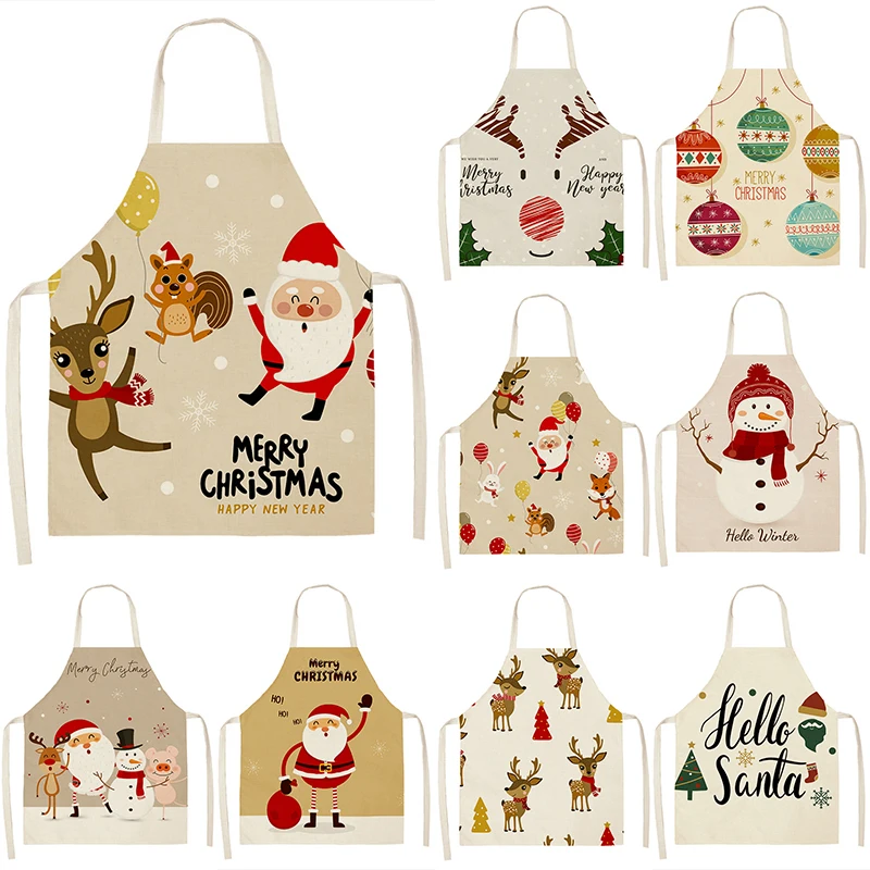 

New Santa Claus deer pattern cotton and linen apron baking accessories female apron cooking accessories male apron kitchen apron