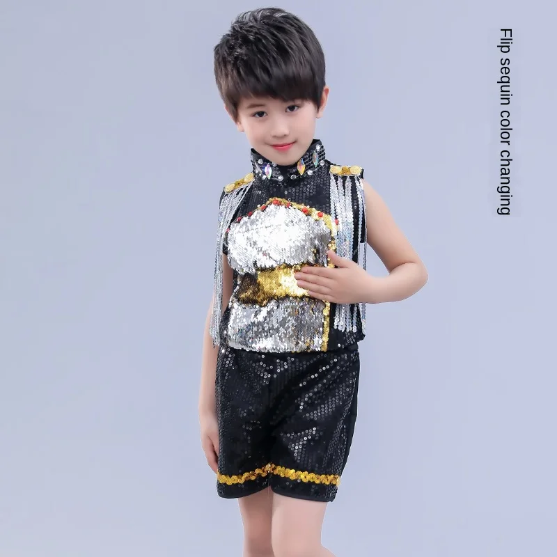 Детские костюмы для джазовых танцев с блестками комплект сцены мальчиков и
