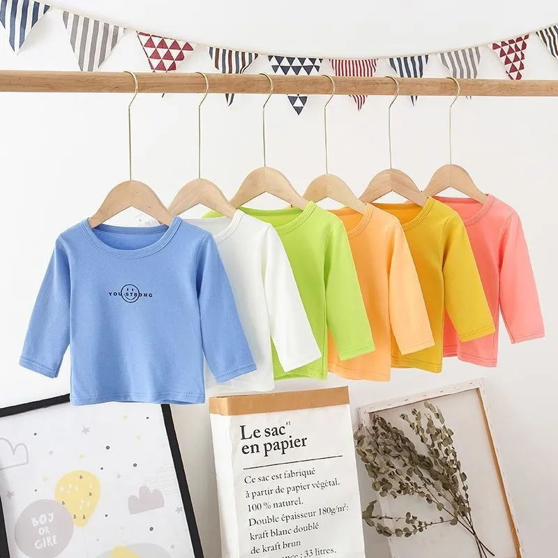 

2021 New Baby Boys Girls Long-sleeved T-shirt Children's Clothes Spring Autumn Solid Print Tee Baby Cotton Bottoming Shirt Top